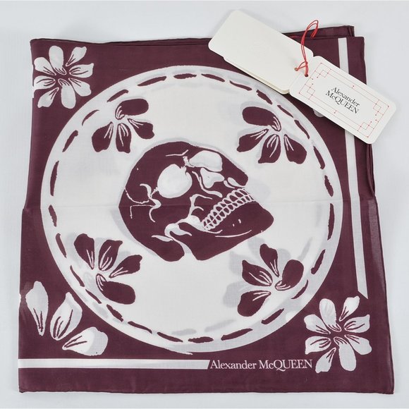 New Alexander McQueen Burgundy White PORCELAIN SKULL Floral...
